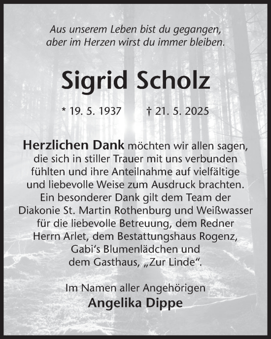 Traueranzeige von Sigrid Scholz von WochenKurier