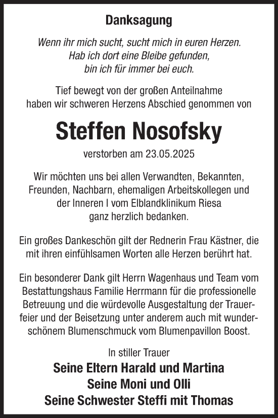 Traueranzeige von Steffen Nosofsky von WochenKurier