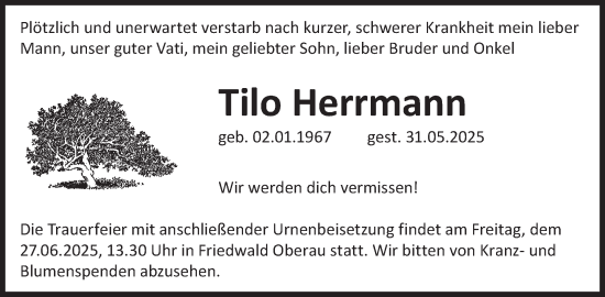 Traueranzeige von Tilo Herrmann von WochenKurier