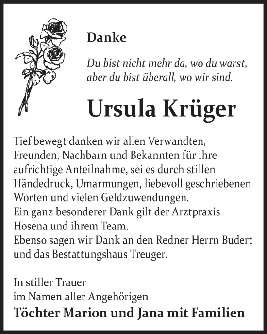 Traueranzeige von Ursula Krüger von WochenKurier