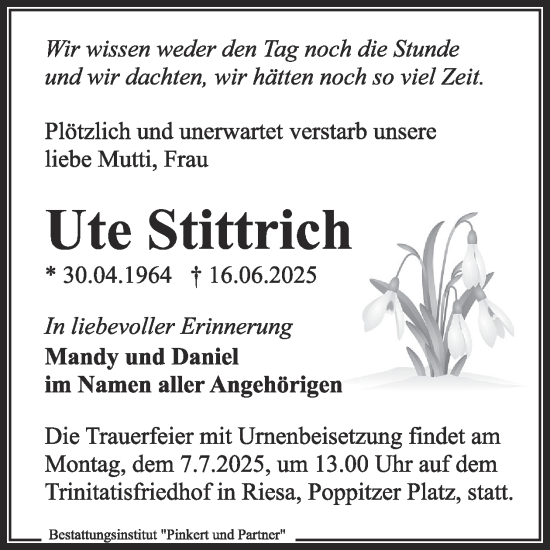 Traueranzeige von Ute Stittrich von WochenKurier