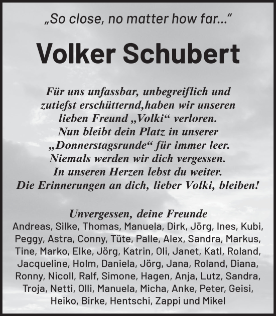 Traueranzeige von Volker Schubert von WochenKurier