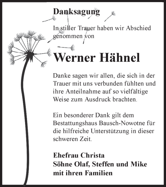 Traueranzeige von Werner Hähnel von WochenKurier