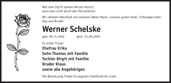 Traueranzeige von Werner Schelske von WochenKurier