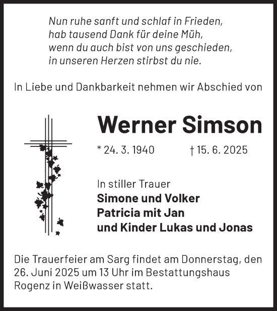 Traueranzeige von Werner Simson von WochenKurier