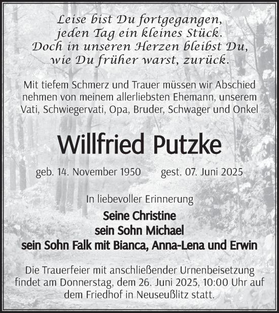 Traueranzeige von Willfried Putzke von WochenKurier