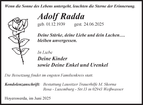 Traueranzeige von Adolf Radda von WochenKurier