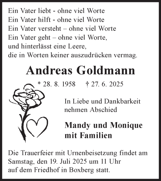 Traueranzeige von Andreas Goldmann von WochenKurier