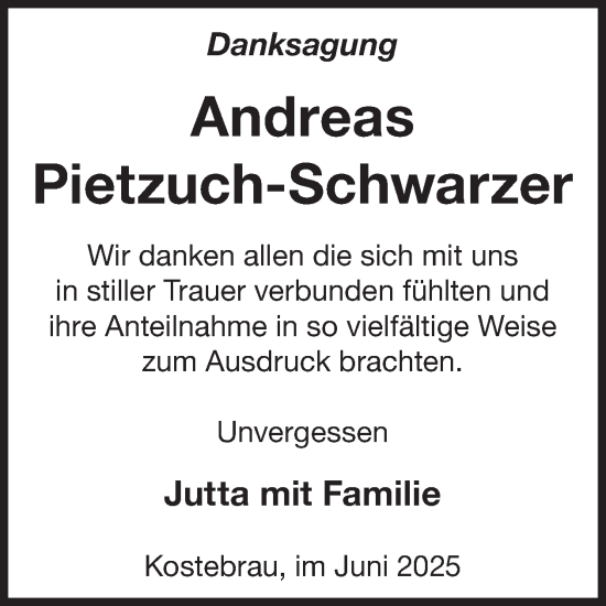 Traueranzeige von Andreas Pietzuch-Schwarzer von WochenKurier