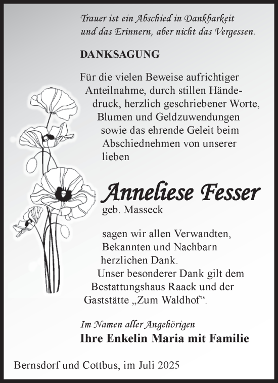 Traueranzeige von Anneliese Fesser von WochenKurier