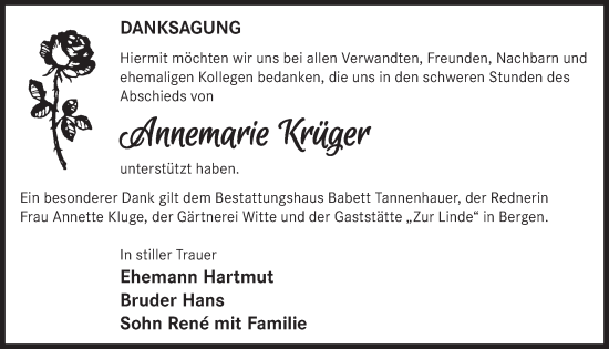 Traueranzeige von Annemarie Krüger von WochenKurier