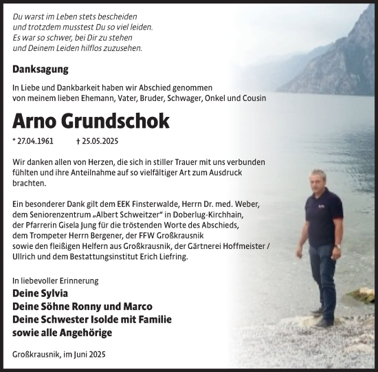 Traueranzeige von Arno Grundschok von WochenKurier