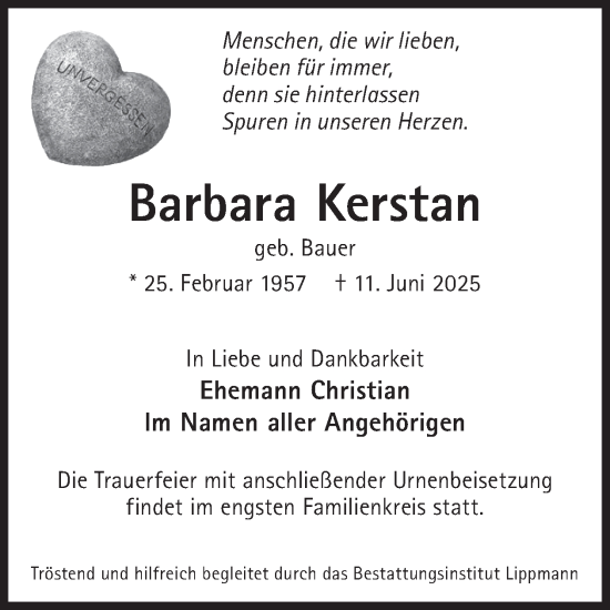 Traueranzeige von Barbara Kerstan von WochenKurier