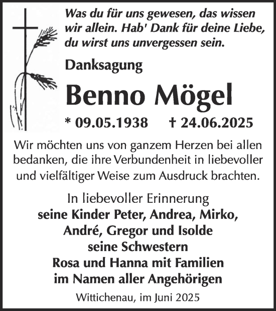 Traueranzeige von Benno Mögel von WochenKurier
