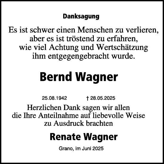 Traueranzeige von Bernd Wagner von WochenKurier