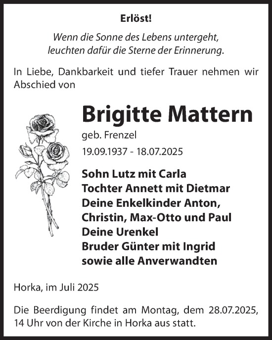 Traueranzeige von Brigitte Mattern von WochenKurier