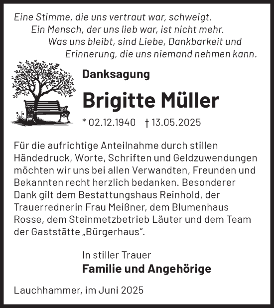 Traueranzeige von Brigitte Müller von WochenKurier