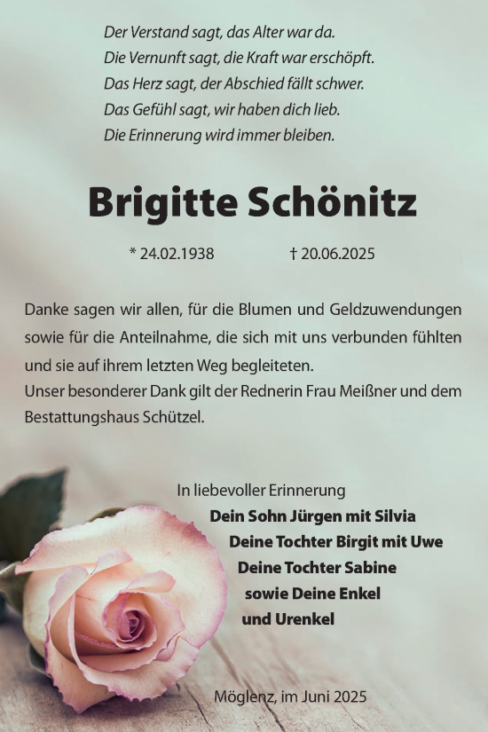 Traueranzeige von Brigitte Schönitz von WochenKurier