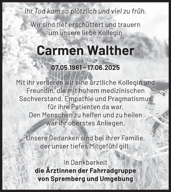 Traueranzeige von Carmen Walther von WochenKurier