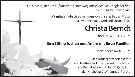 Traueranzeige von Christa Berndt von WochenKurier