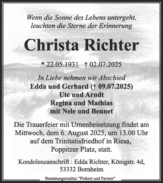 Traueranzeige von Christa Richter von WochenKurier