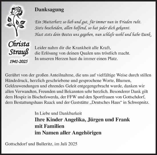 Traueranzeige von Christa Strauß von WochenKurier