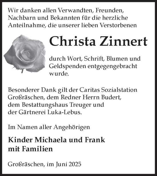 Traueranzeige von Christa Zinnert von WochenKurier