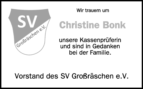 Traueranzeige von Christine Bonk von WochenKurier