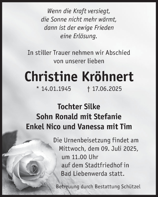 Traueranzeige von Christine Kröhnert von WochenKurier