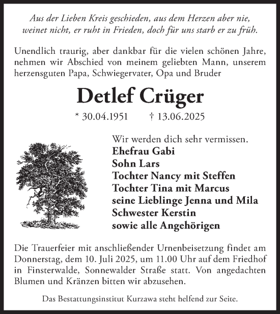 Traueranzeige von Detlef Crüger von WochenKurier