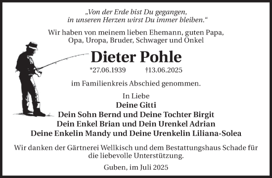 Traueranzeige von Dieter Pohle von WochenKurier