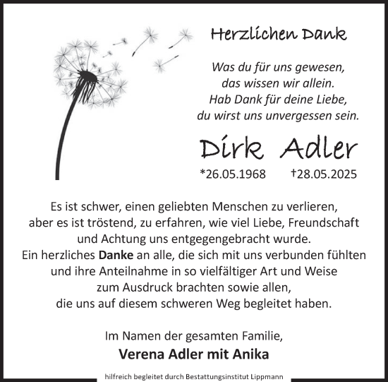 Traueranzeige von Dirk Adler von WochenKurier