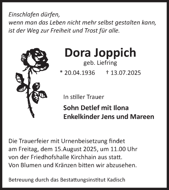 Traueranzeige von Dora Joppich von WochenKurier