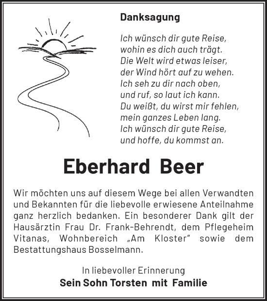 Traueranzeige von Eberhard Beer von WochenKurier