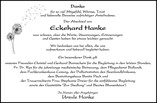 Traueranzeige von Eckehard Hanke von WochenKurier