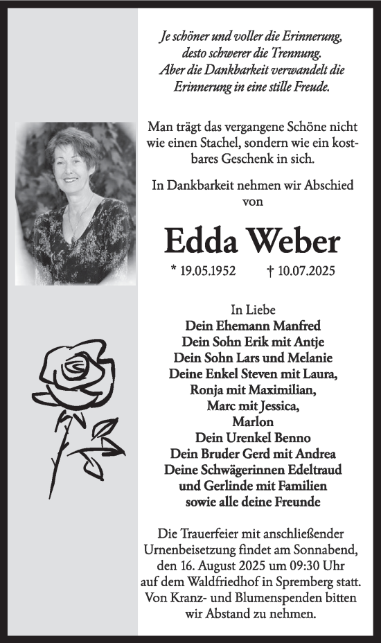 Traueranzeige von Edda Weber von WochenKurier