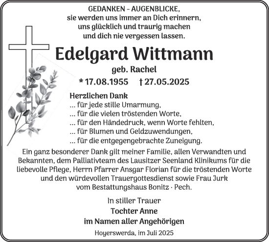 Traueranzeige von Edelgard Wittmann von WochenKurier