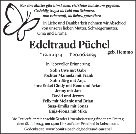 Traueranzeige von Edeltraud Püchel von WochenKurier
