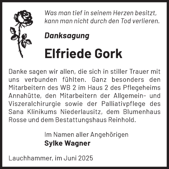 Traueranzeige von Elfriede Gork von WochenKurier