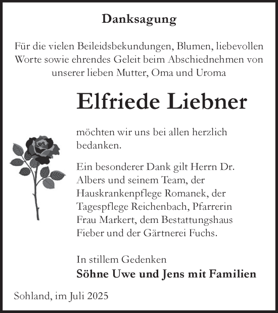 Traueranzeige von Elfriede Liebner von WochenKurier