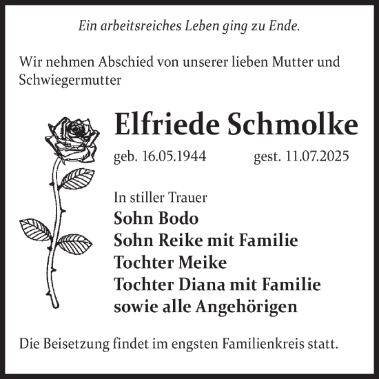 Traueranzeige von Elfriede Schmolke von WochenKurier