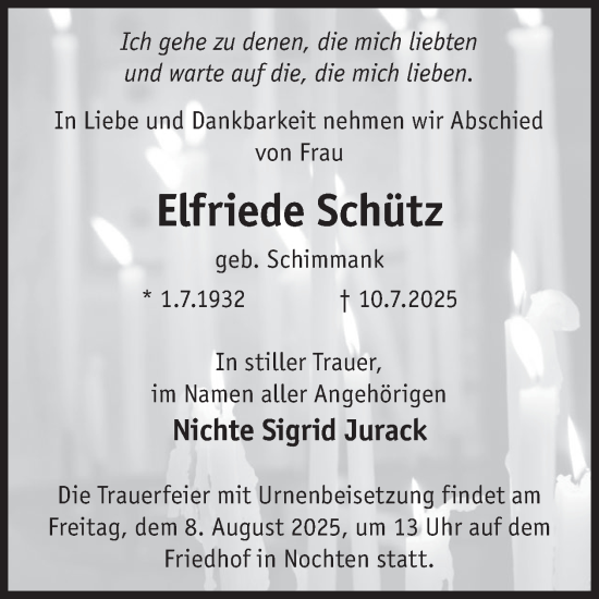 Traueranzeige von Elfriede Schütz von WochenKurier