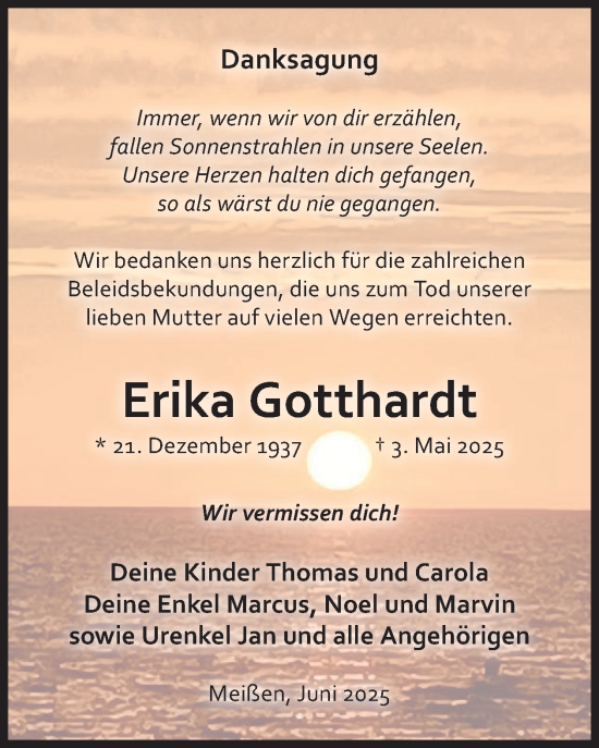 Traueranzeige von Erika Gotthardt von WochenKurier