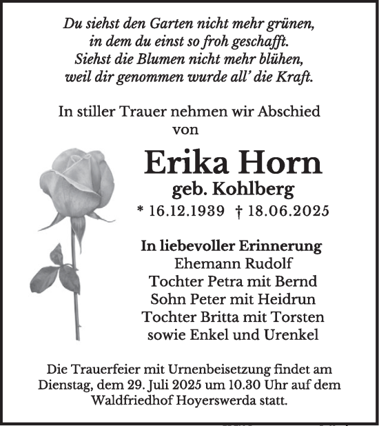 Traueranzeige von Erika Horn von WochenKurier