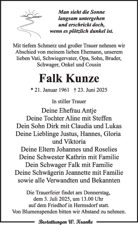Traueranzeige von Falk Kunze von WochenKurier