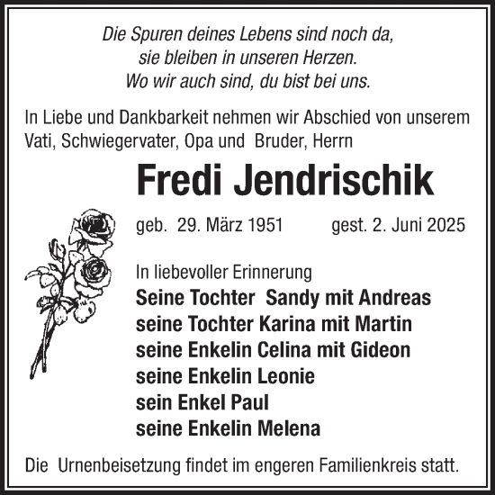 Traueranzeige von Fredi Jendrischik von WochenKurier