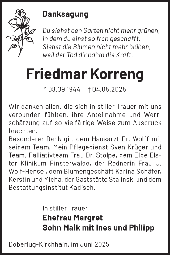 Traueranzeige von Friedmar Korreng von WochenKurier