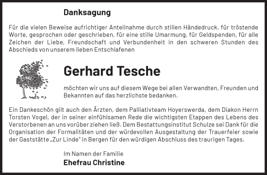 Traueranzeige von Gerhard Tesche von WochenKurier