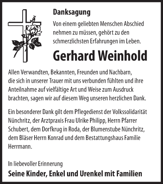 Traueranzeige von Gerhard Weinhold von WochenKurier