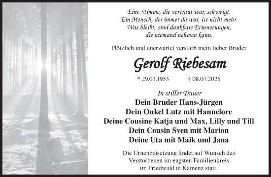 Traueranzeige von Gerolf Riebesam von WochenKurier